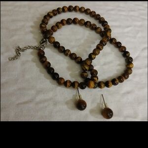 Natural Tigers eye necklace and earrings set